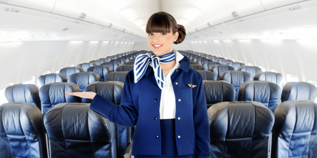Image of a flight attendant in an empty aircraft